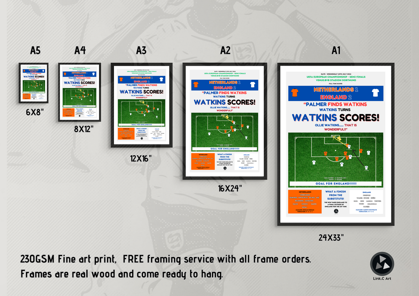England Watkins Scores #2 | England vs Netherlands Euro 2024 | Iconic Football Art Gift for England Fan
