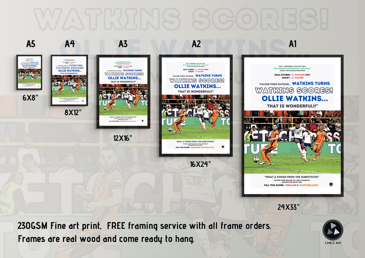 Watkins that is wonderful | England vs Netherlands Euro 2024 | Iconic Football Art Gift for England Fan | England Euro 2024 Gift for Fan