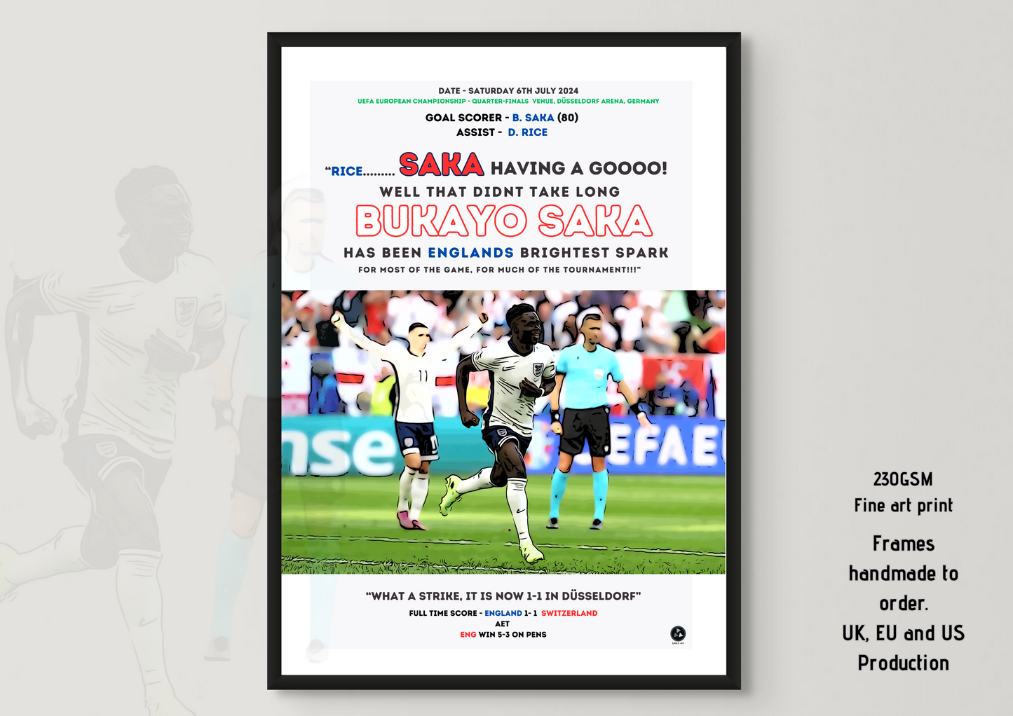 Bukayo Saka #1 Equalizing Goal Unofficial Fan Art Print