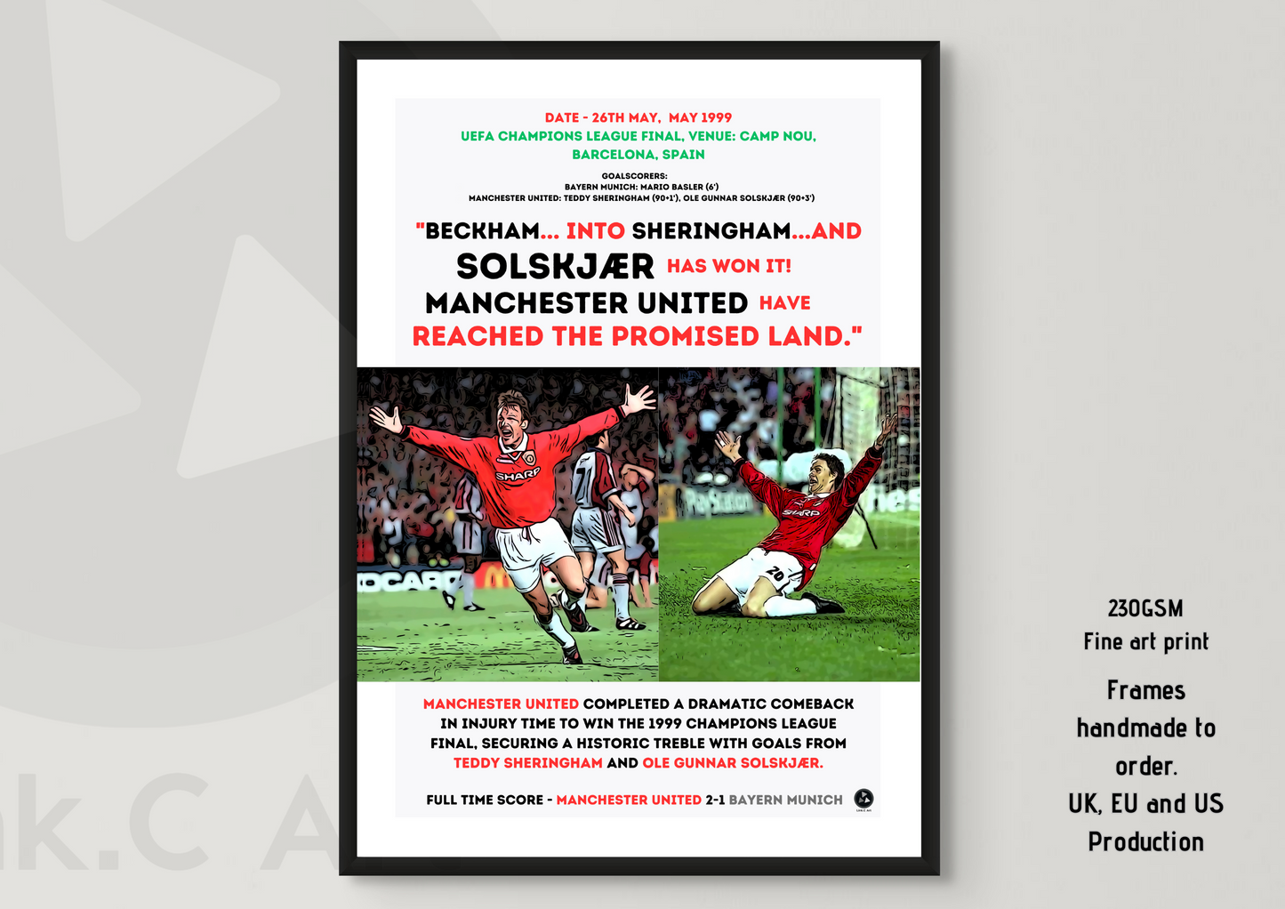 Manchester United 1999 Champions League Final Poster - Historic Treble Win