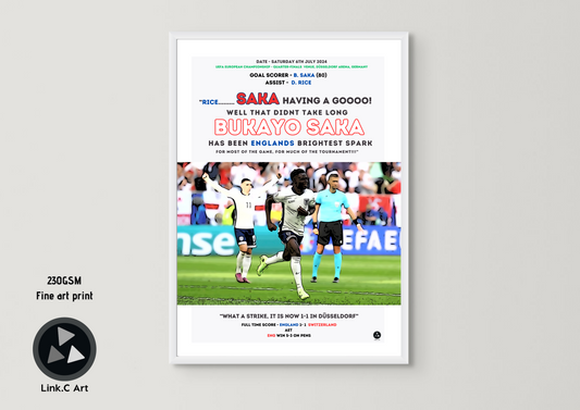 Bukayo Saka #1 Equalizing Goal Unofficial Fan Art Print