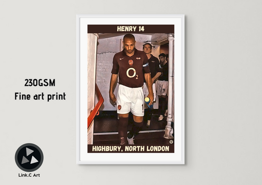 Thierry Henry 14 Poster - Arsenal Football Club Print - Perfect for Home Gym, Study or Man Cave - Henry Retro Print Poster. Arsenal Retro