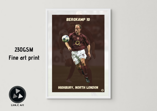 Dennis Bergkamp Retro Poster | Arsenal Centenary Kit | Classic Football Art Print | Perfect for Man Cave, Gym, or Home Study. Retro Kit