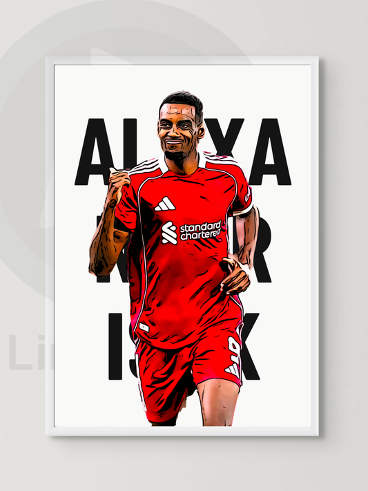 Alexander Isak Liverpool FC football poster framed in white – handmade art print.