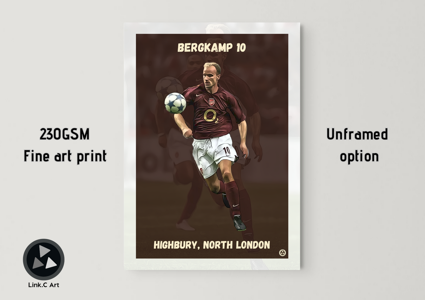 Dennis Bergkamp Retro Poster | Arsenal Centenary Kit | Classic Football Art Print | Perfect for Man Cave, Gym, or Home Study. Retro Kit