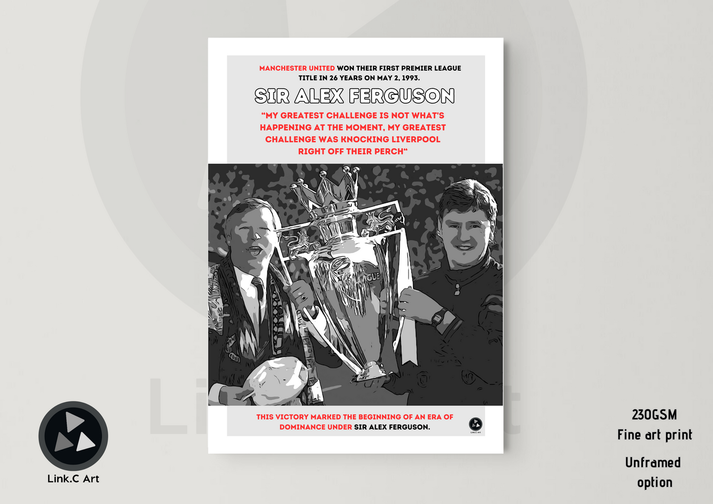 Sir Alex Ferguson - Challenge- Manchester United - Black and White