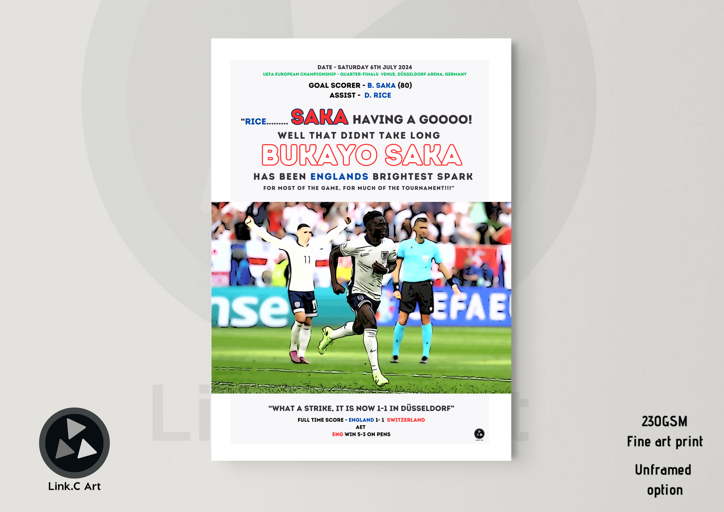 Bukayo Saka #1 Equalizing Goal Unofficial Fan Art Print