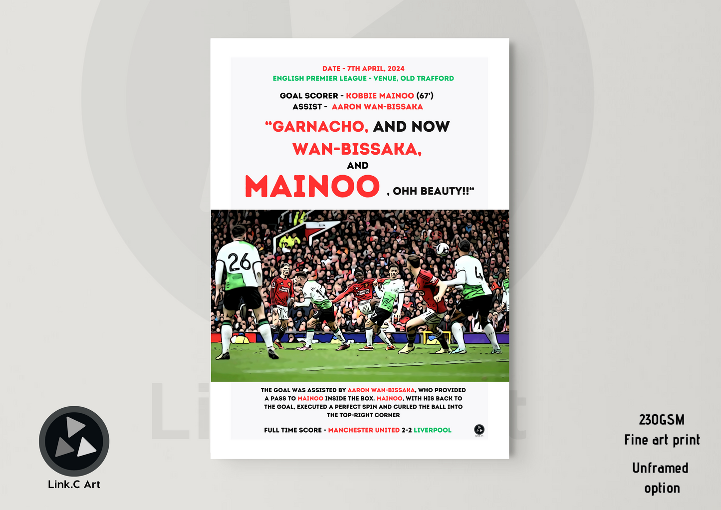 Mainoo Oh BEAUTY Iconic Goal Print | Manchester United vs Liverpool | 2-2 Draw