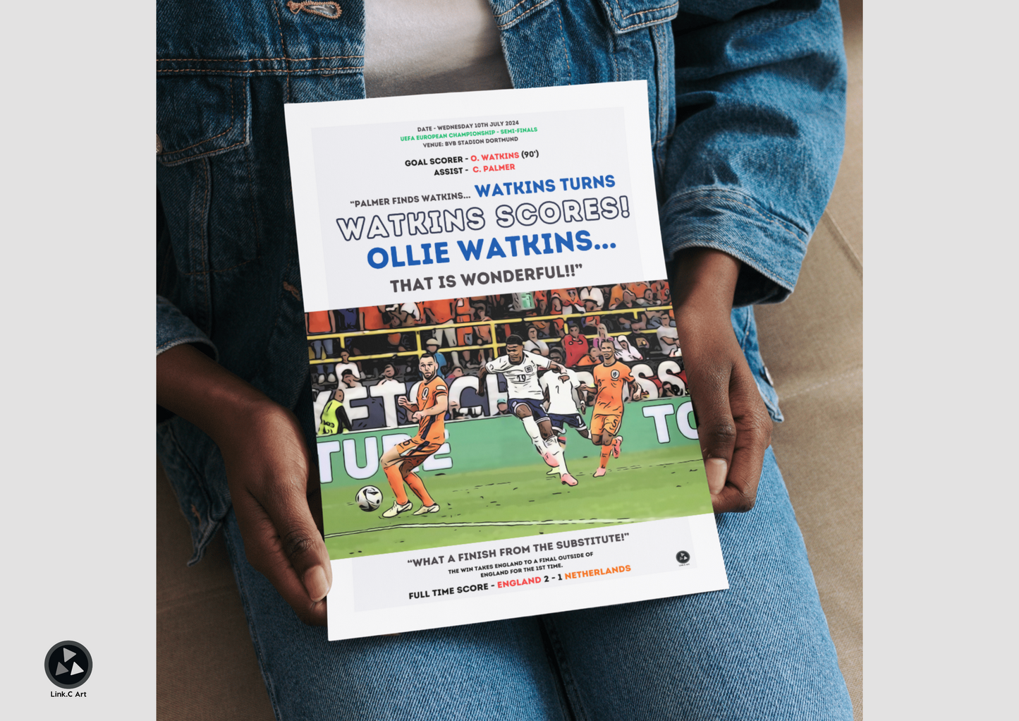 Watkins that is wonderful | England vs Netherlands Euro 2024 | Iconic Football Art Gift for England Fan | England Euro 2024 Gift for Fan