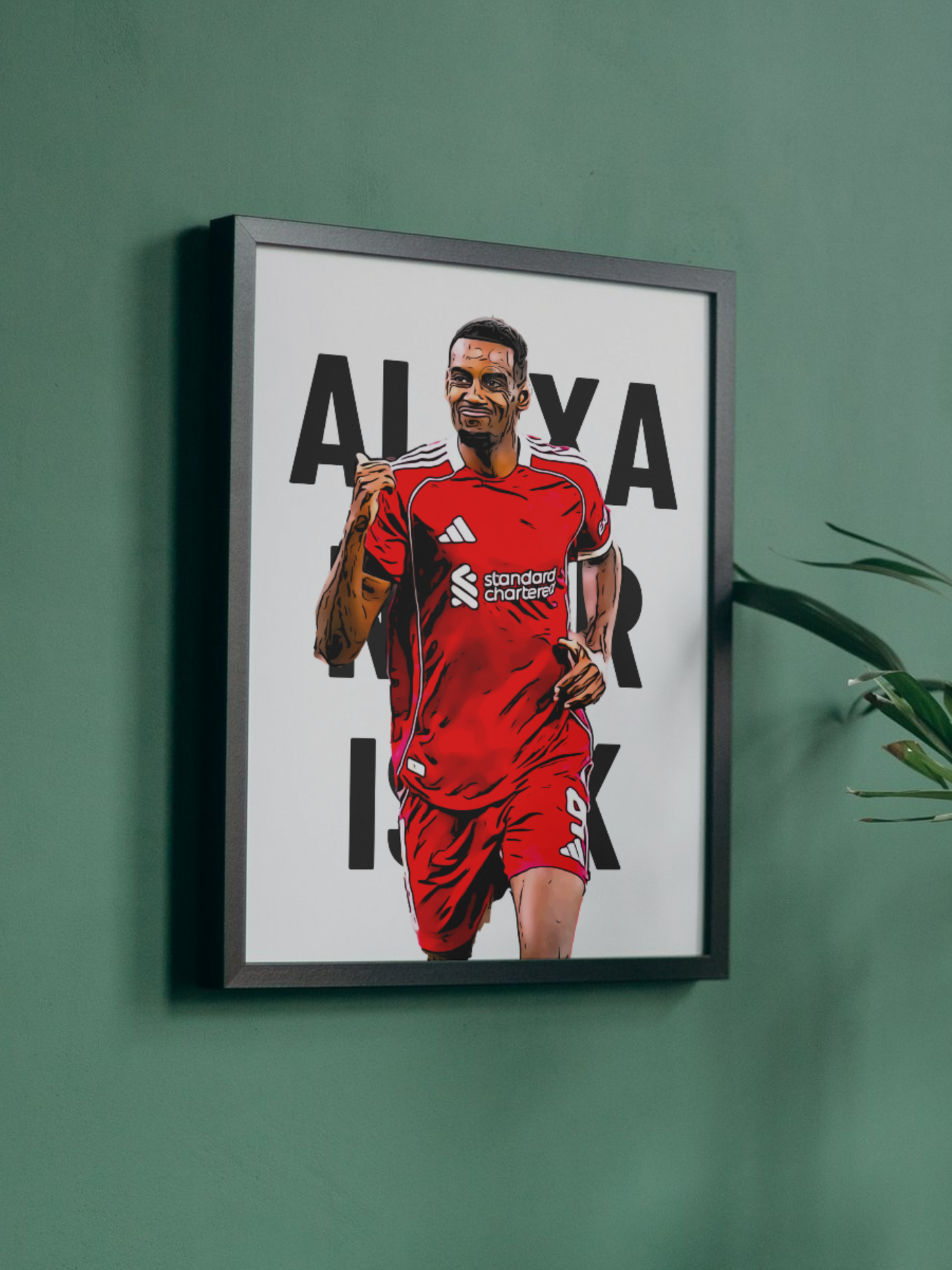 Alexander Isak Liverpool FC football poster framed in white – handmade art print.