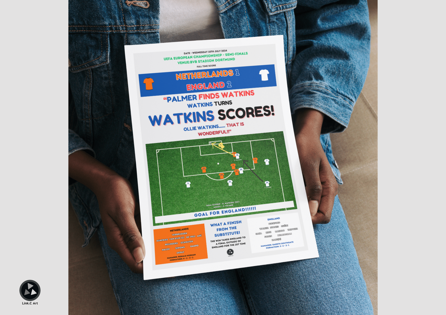 England Watkins Scores #2 | England vs Netherlands Euro 2024 | Iconic Football Art Gift for England Fan