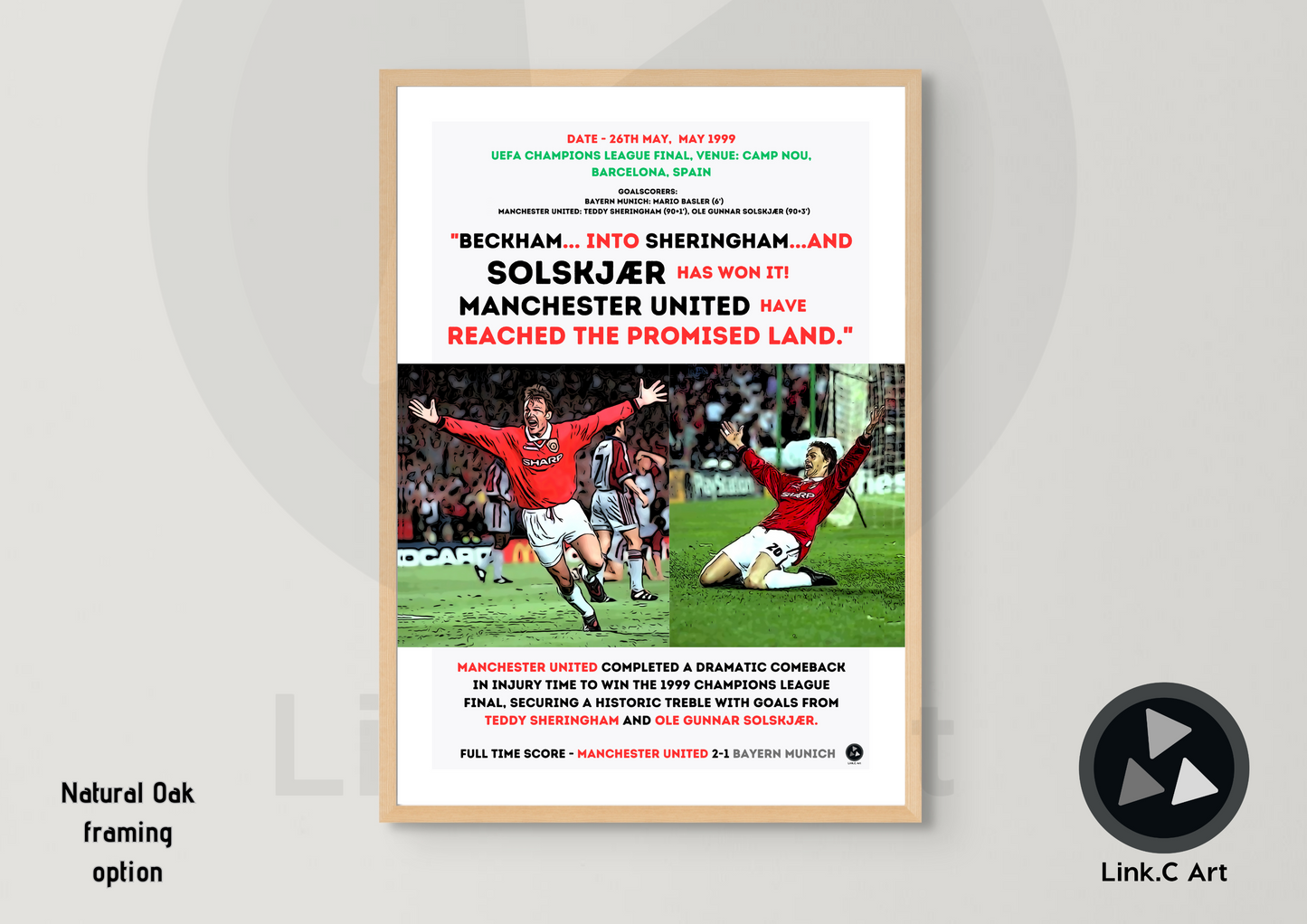 Manchester United 1999 Champions League Final Poster - Historic Treble Win