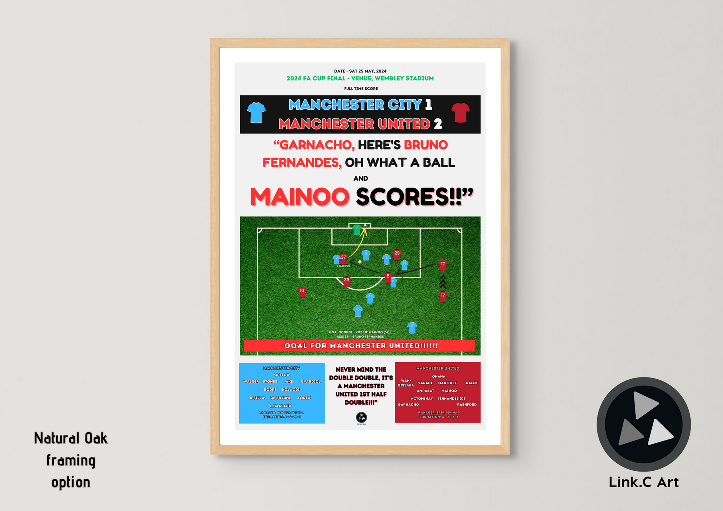 Mainoo Scores Retro Graphic Print - Kobbie Mainoo FA Cup final goal for Manchester United
