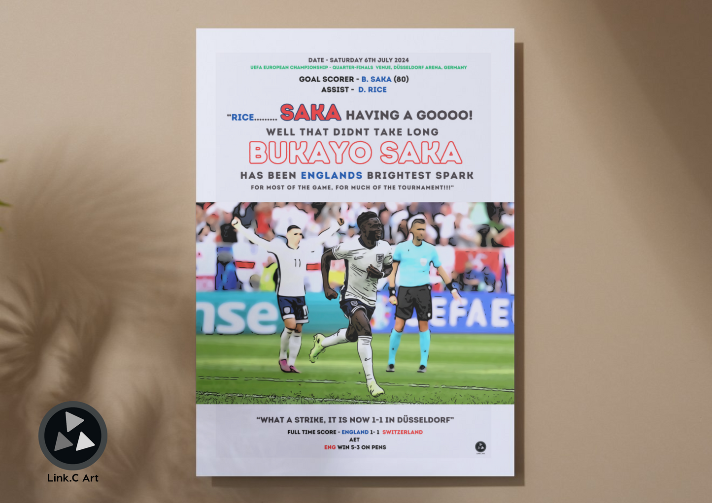 Bukayo Saka #1 Equalizing Goal Unofficial Fan Art Print