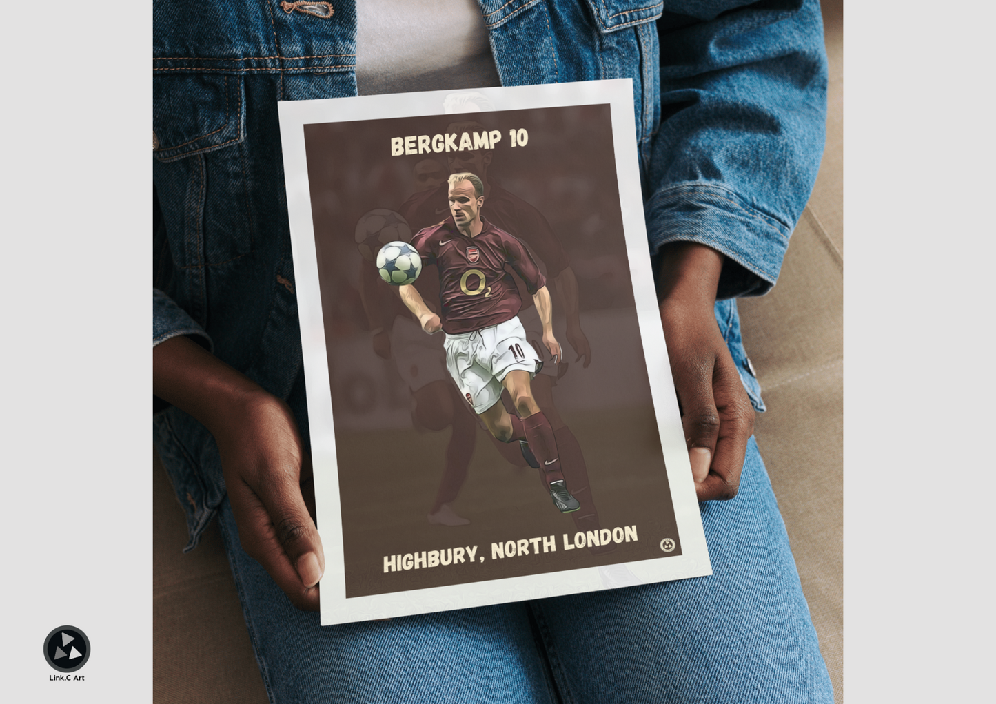 Dennis Bergkamp Retro Poster | Arsenal Centenary Kit | Classic Football Art Print | Perfect for Man Cave, Gym, or Home Study. Retro Kit
