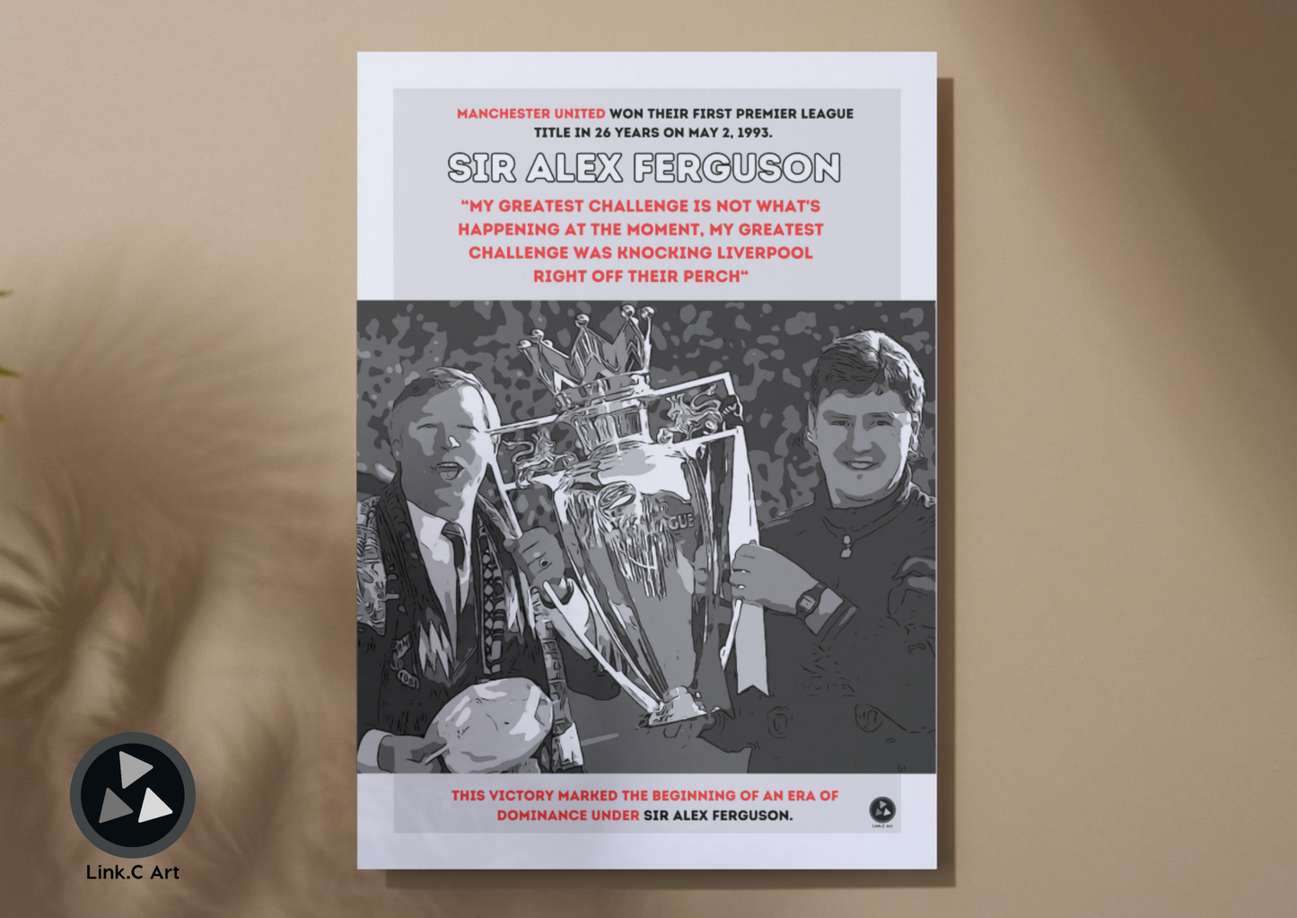 Sir Alex Ferguson - Challenge- Manchester United - Black and White