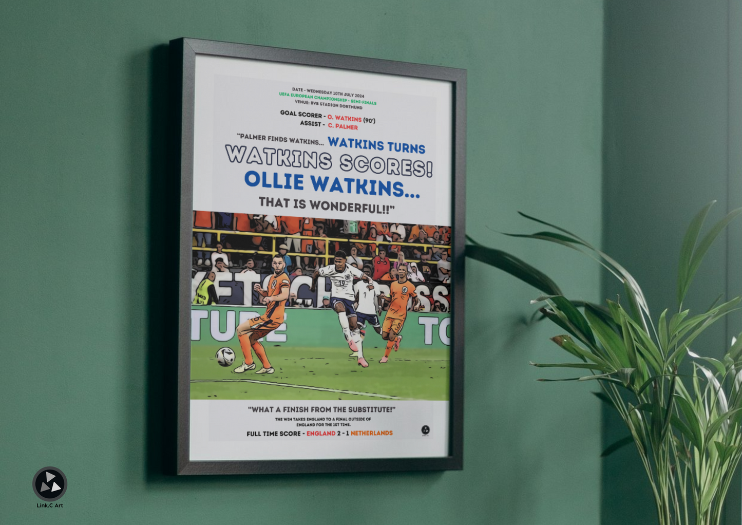 Watkins that is wonderful | England vs Netherlands Euro 2024 | Iconic Football Art Gift for England Fan | England Euro 2024 Gift for Fan
