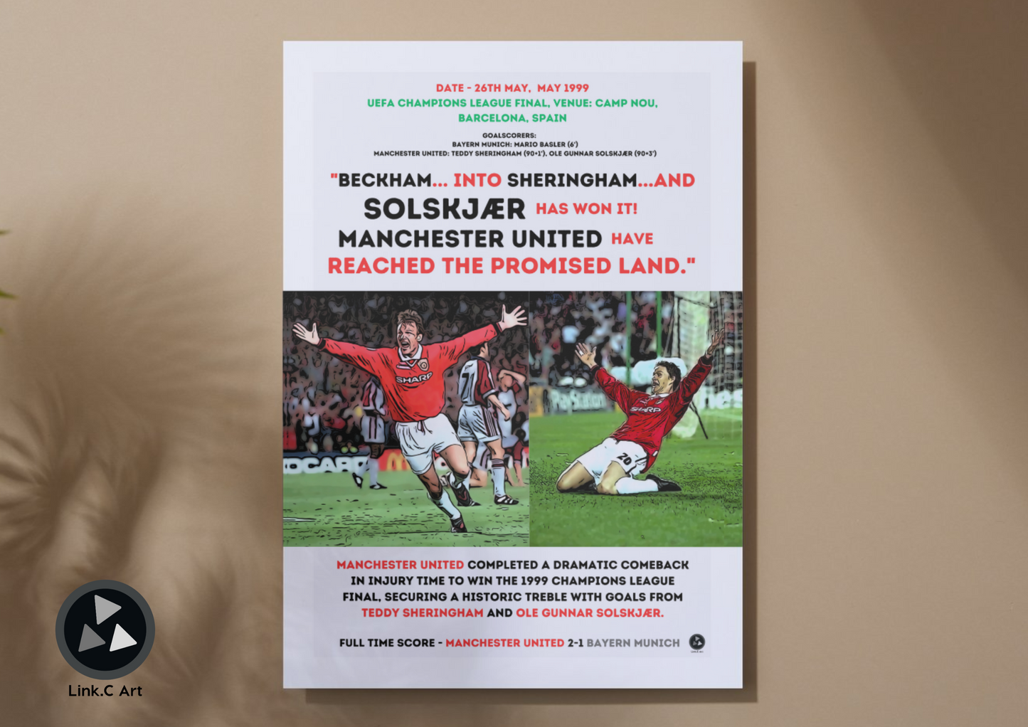 Manchester United 1999 Champions League Final Poster - Historic Treble Win