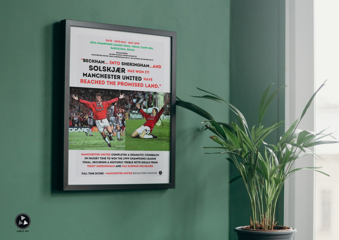 Manchester United 1999 Champions League Final Poster - Historic Treble Win