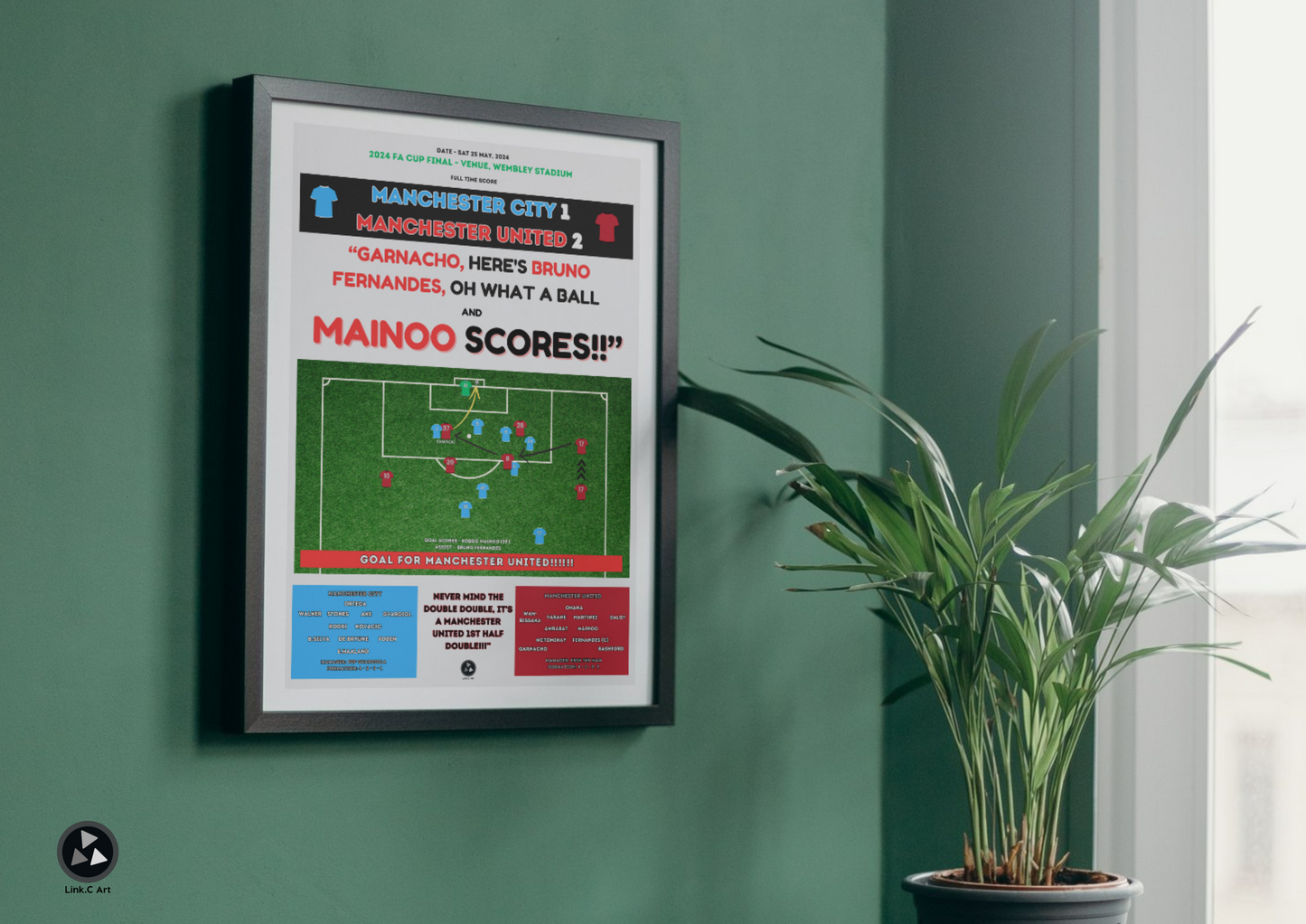 Mainoo Scores Retro Graphic Print - Kobbie Mainoo FA Cup final goal for Manchester United