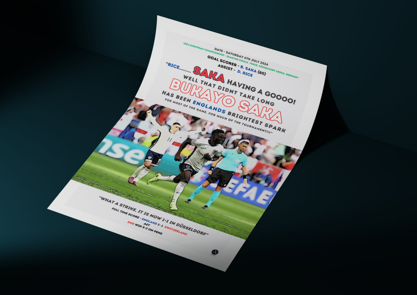 Bukayo Saka #1 Equalizing Goal Unofficial Fan Art Print