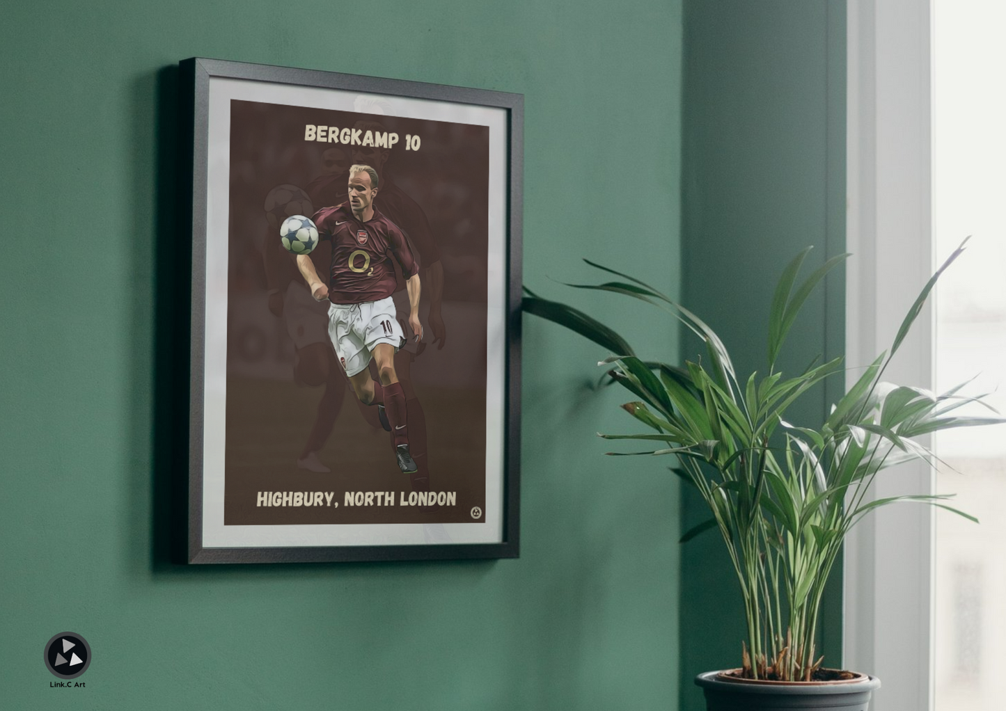 Dennis Bergkamp Retro Poster | Arsenal Centenary Kit | Classic Football Art Print | Perfect for Man Cave, Gym, or Home Study. Retro Kit