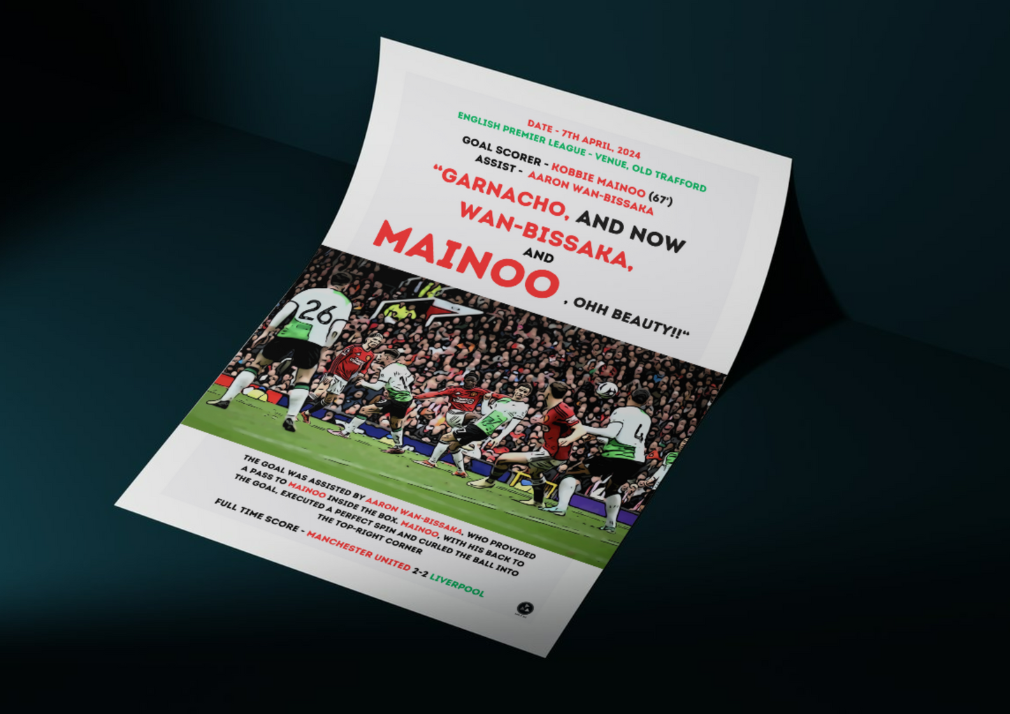 Mainoo Oh BEAUTY Iconic Goal Print | Manchester United vs Liverpool | 2-2 Draw