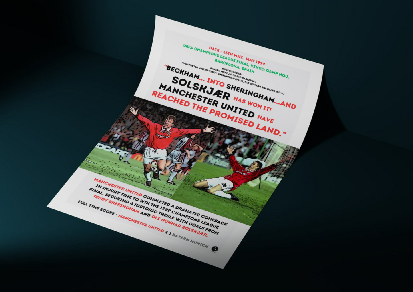 Manchester United 1999 Champions League Final Poster - Historic Treble Win