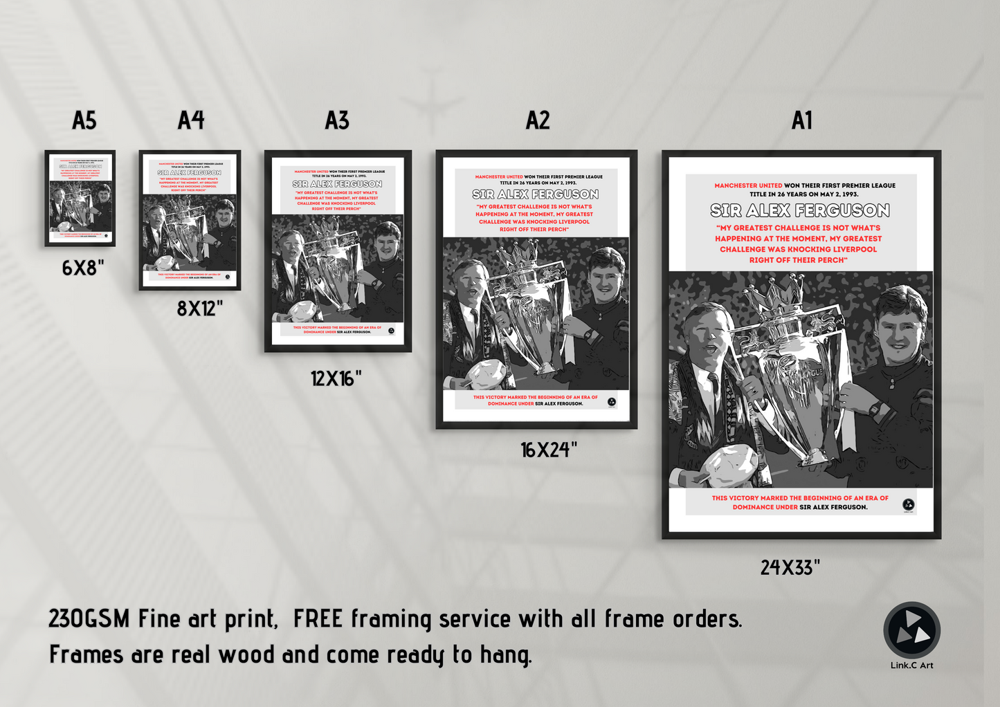 Sir Alex Ferguson - Challenge- Manchester United - Black and White