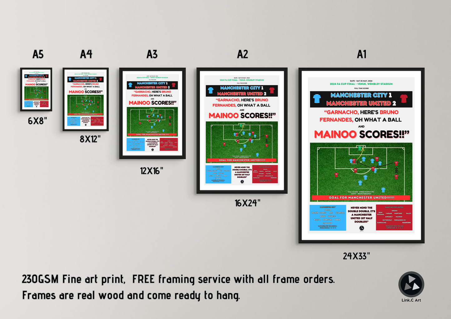 Mainoo Scores Retro Graphic Print - Kobbie Mainoo FA Cup final goal for Manchester United