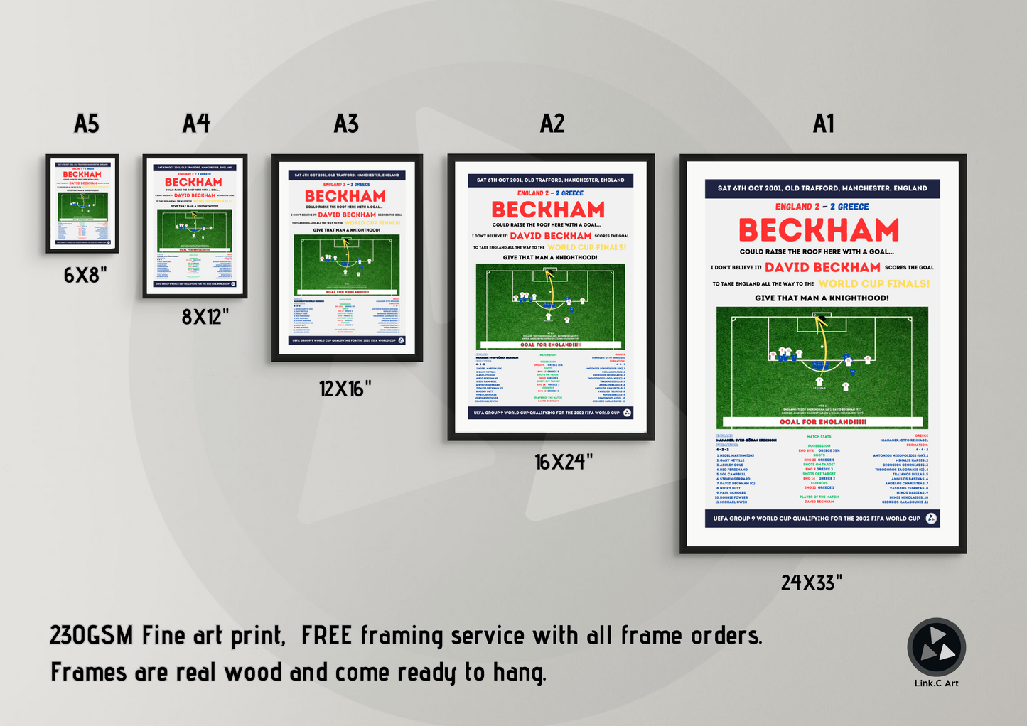 England vs Greece 2001 World Cup Qualifier Poster - David Beckham's Iconic Free Kick