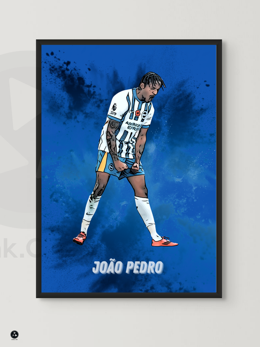 João Pedro - Bright & Hove Albion-  Football Art Print – Unframed & Framed Options | A4, A3, A2 | Black or White Frame | Sports Wall Decor