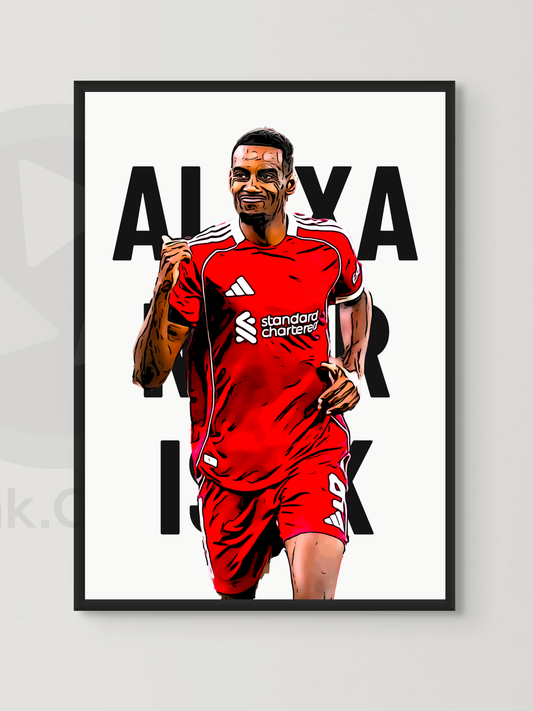 Alexander Isak Liverpool FC football poster framed in white – handmade art print.