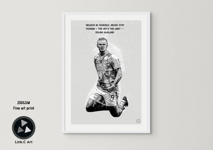 Erling Haaland NEVER STOP Quote- Manchester City Poster