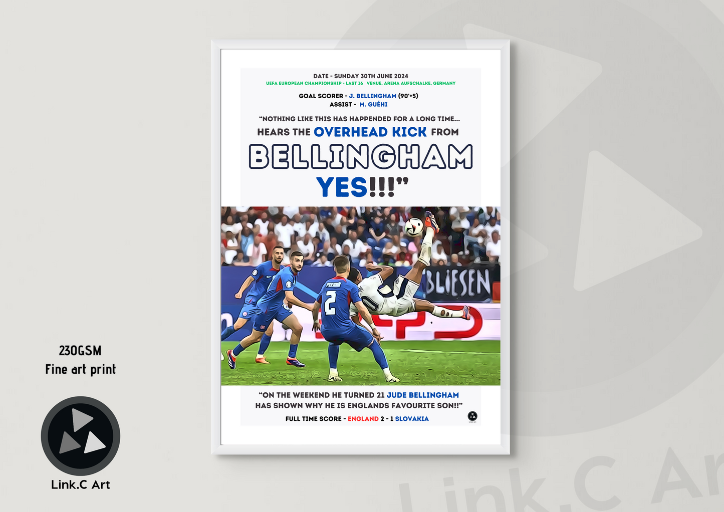 England - BELLINGHAM.... YES!! Jude Bellingham Overhead Kick Goal Print