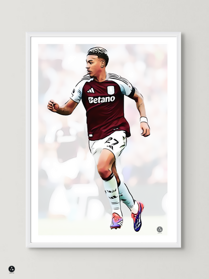 Morgan Rogers Football Art Print – Unframed & Framed Options | A4, A3, A2 | Black or White Frame | Sports Wall Decor