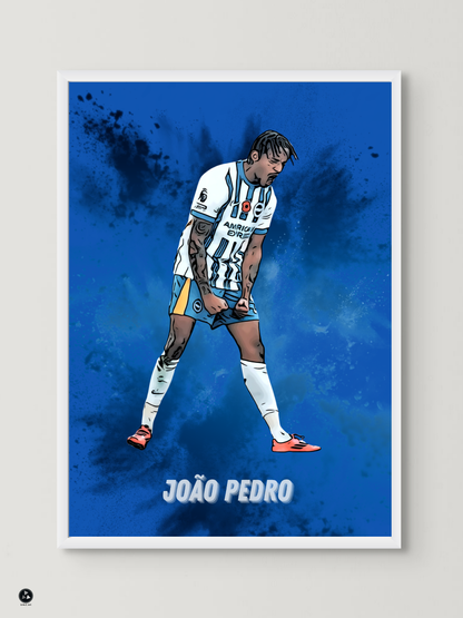 João Pedro - Bright & Hove Albion-  Football Art Print – Unframed & Framed Options | A4, A3, A2 | Black or White Frame | Sports Wall Decor