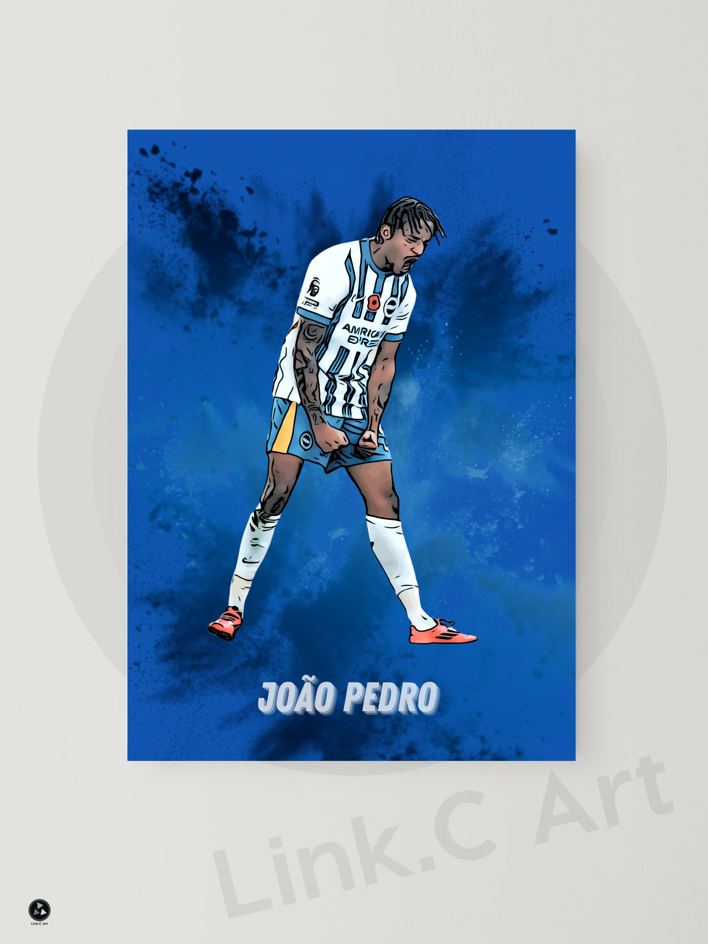 João Pedro - Bright & Hove Albion-  Football Art Print – Unframed & Framed Options | A4, A3, A2 | Black or White Frame | Sports Wall Decor