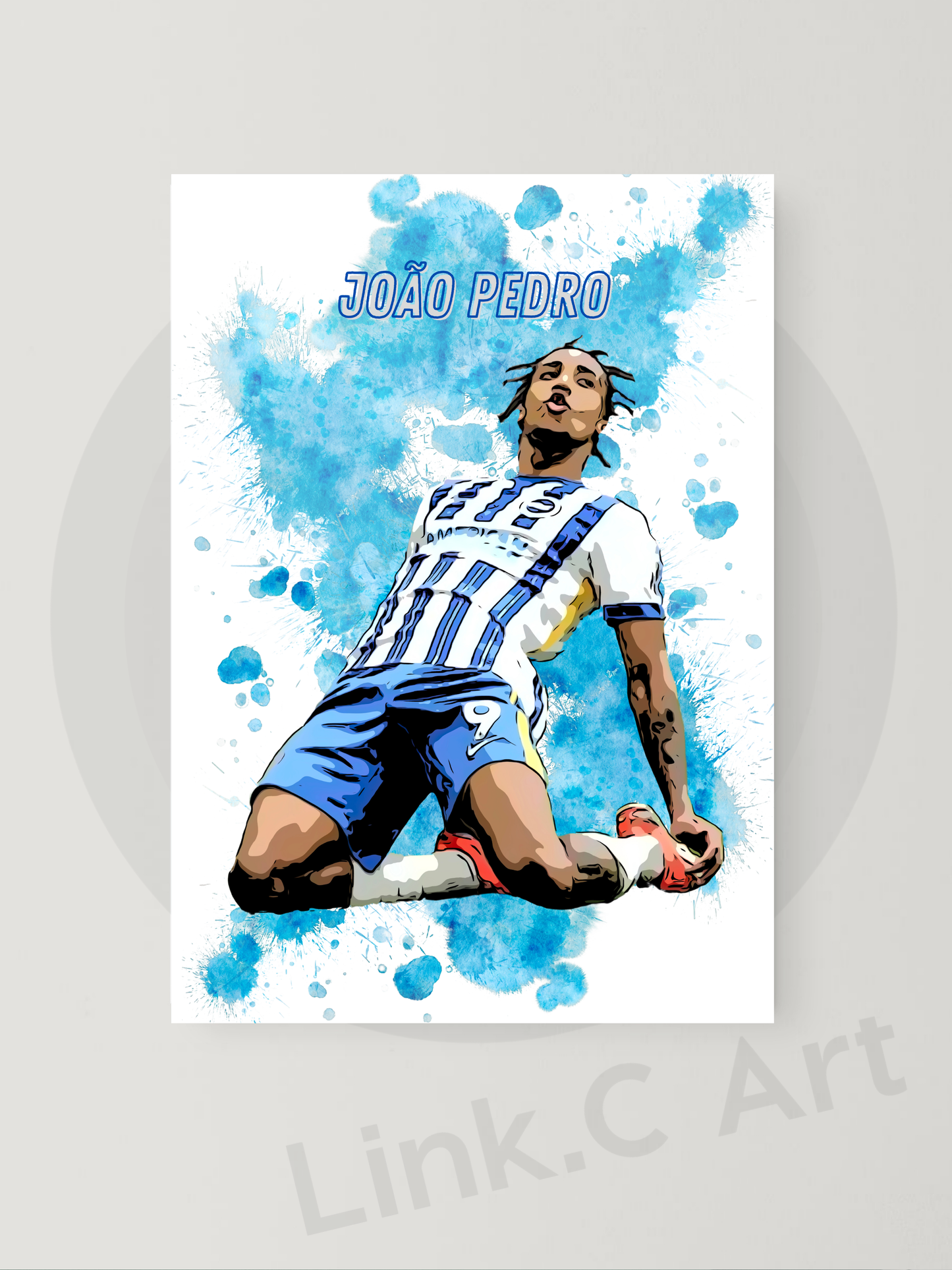 João Pedro #2 - Brighton & Hove Albion-  Football Art Print – Unframed & Framed Options | A4, A3, A2 | Black or White Frame | Sports Wall Decor