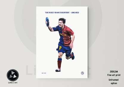 Lionel Messi Quote Poster - 'Be Different' | Inspirational Soccer Art Print