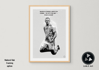 Erling Haaland NEVER STOP Quote- Manchester City Poster