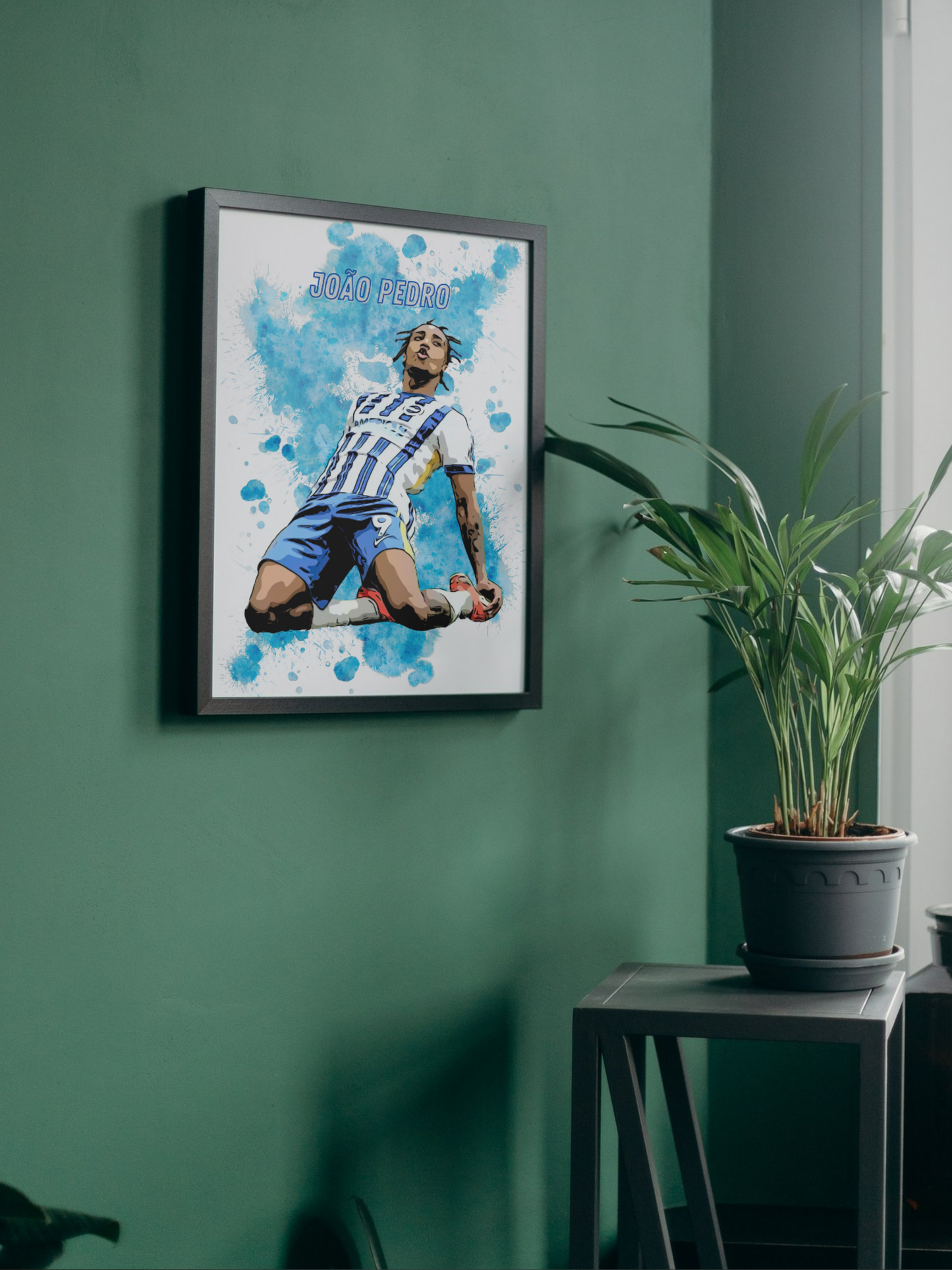 João Pedro #2 - Brighton & Hove Albion-  Football Art Print – Unframed & Framed Options | A4, A3, A2 | Black or White Frame | Sports Wall Decor