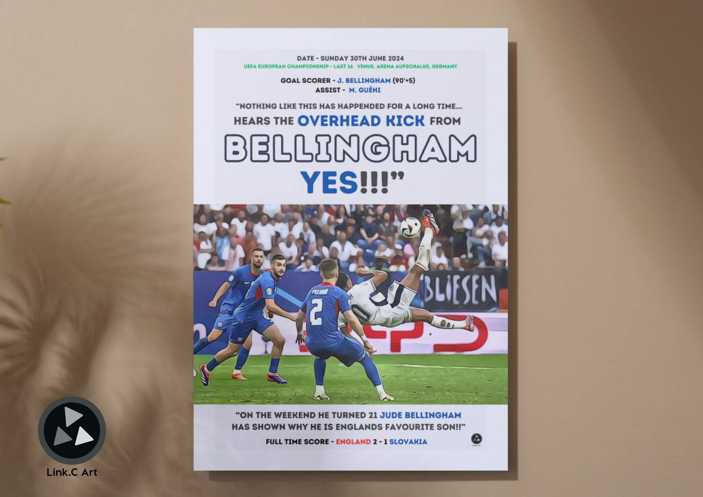 England - BELLINGHAM.... YES!! Jude Bellingham Overhead Kick Goal Print