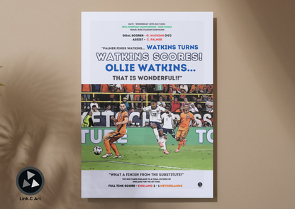 Watkins that is wonderful | England vs Netherlands Euro 2024 | Iconic Football Art Gift for England Fan | England Euro 2024 Gift for Fan