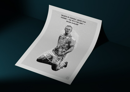 Erling Haaland NEVER STOP Quote- Manchester City Poster