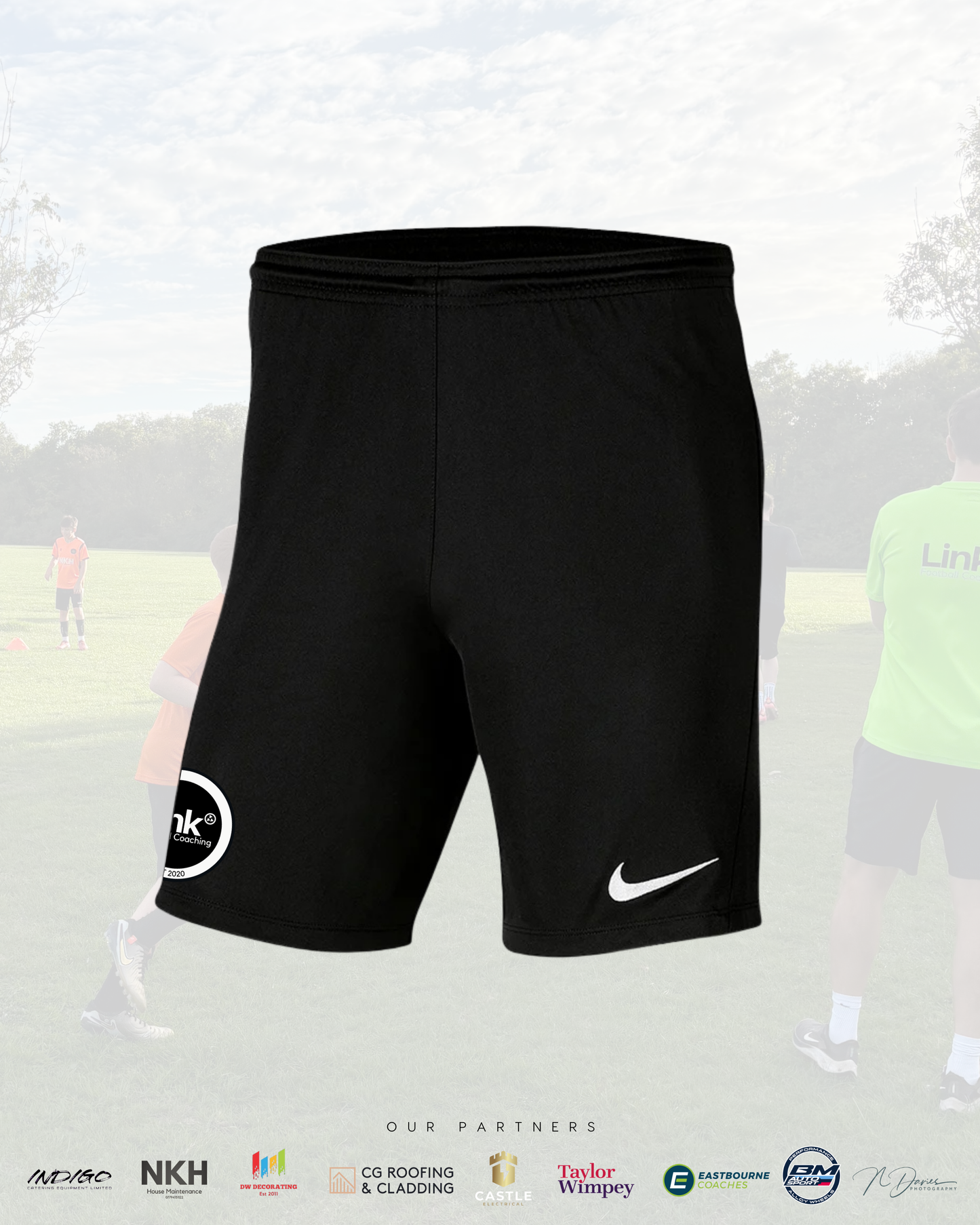 Link Football Coaching Black Shorts - White Logo