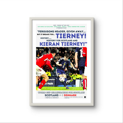 Kieran Tierney 93rd-Minute Winner Poster – Scotland 4-2 Denmark World Cup Qualifier 2025 – Historic Return to the Finals
