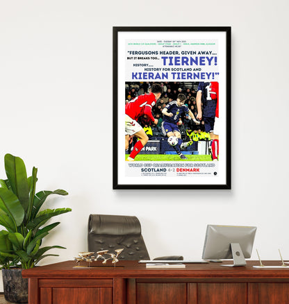 Kieran Tierney 93rd-Minute Winner Poster – Scotland 4-2 Denmark World Cup Qualifier 2025 – Historic Return to the Finals