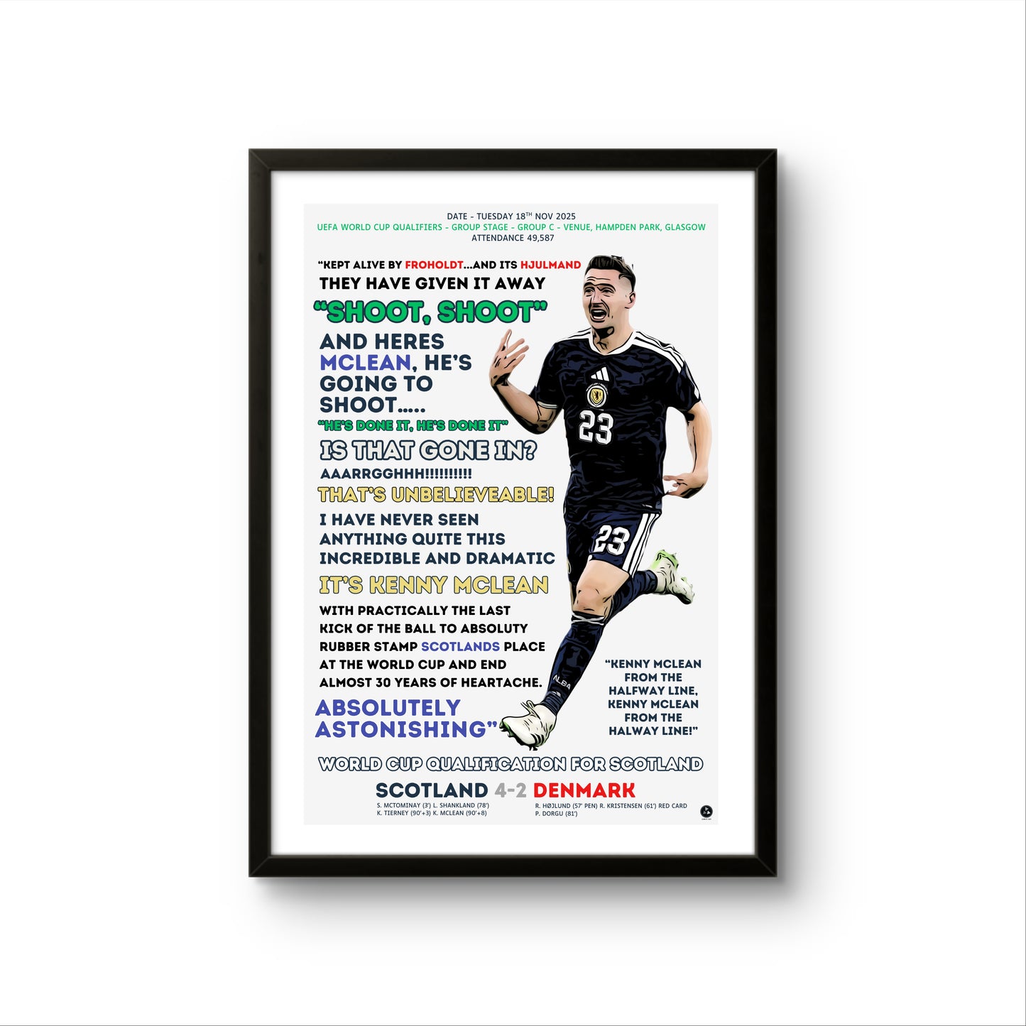 Kenny McLean Scotland 98th Minute Wonder Goal – World Cup Qualification Print