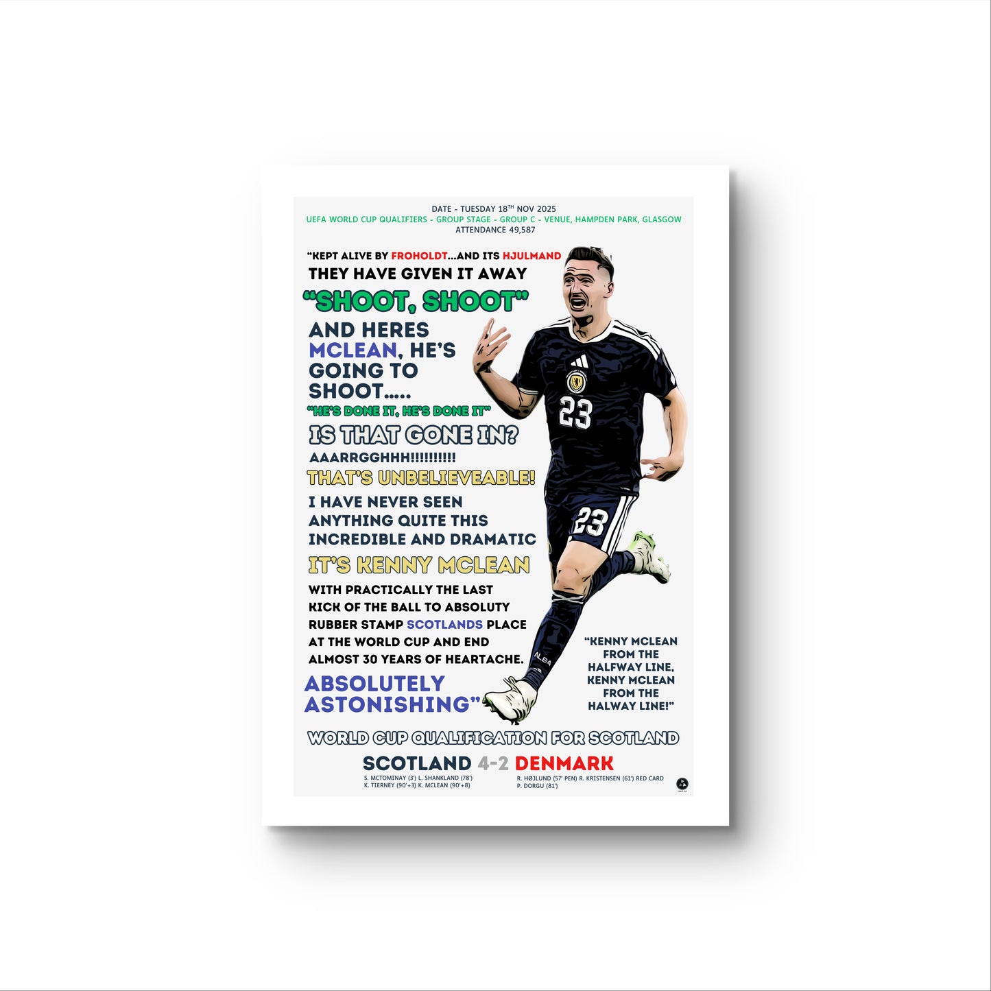 Kenny McLean Scotland 98th Minute Wonder Goal – World Cup Qualification Print